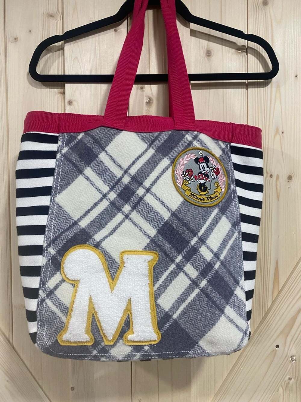Disney Parks Minnie Mouse Plaid and Striped Tote Bag with Large M Patch